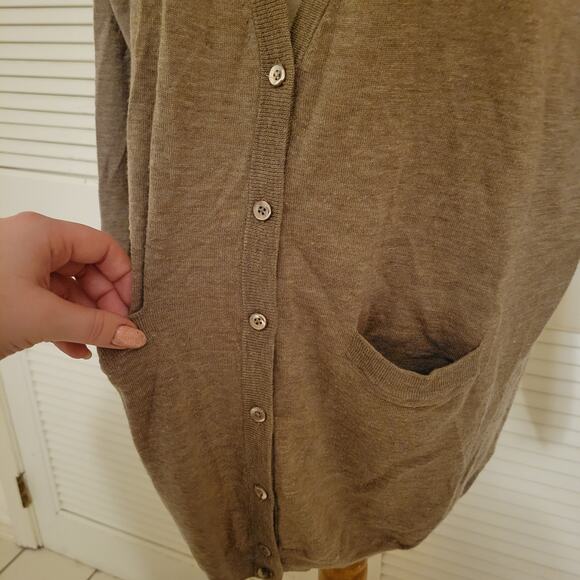 Faconnable Cozy Minimalist Heathered V-Neck Button-Front Cardigan Brown Mens M - Picture 4 of 8